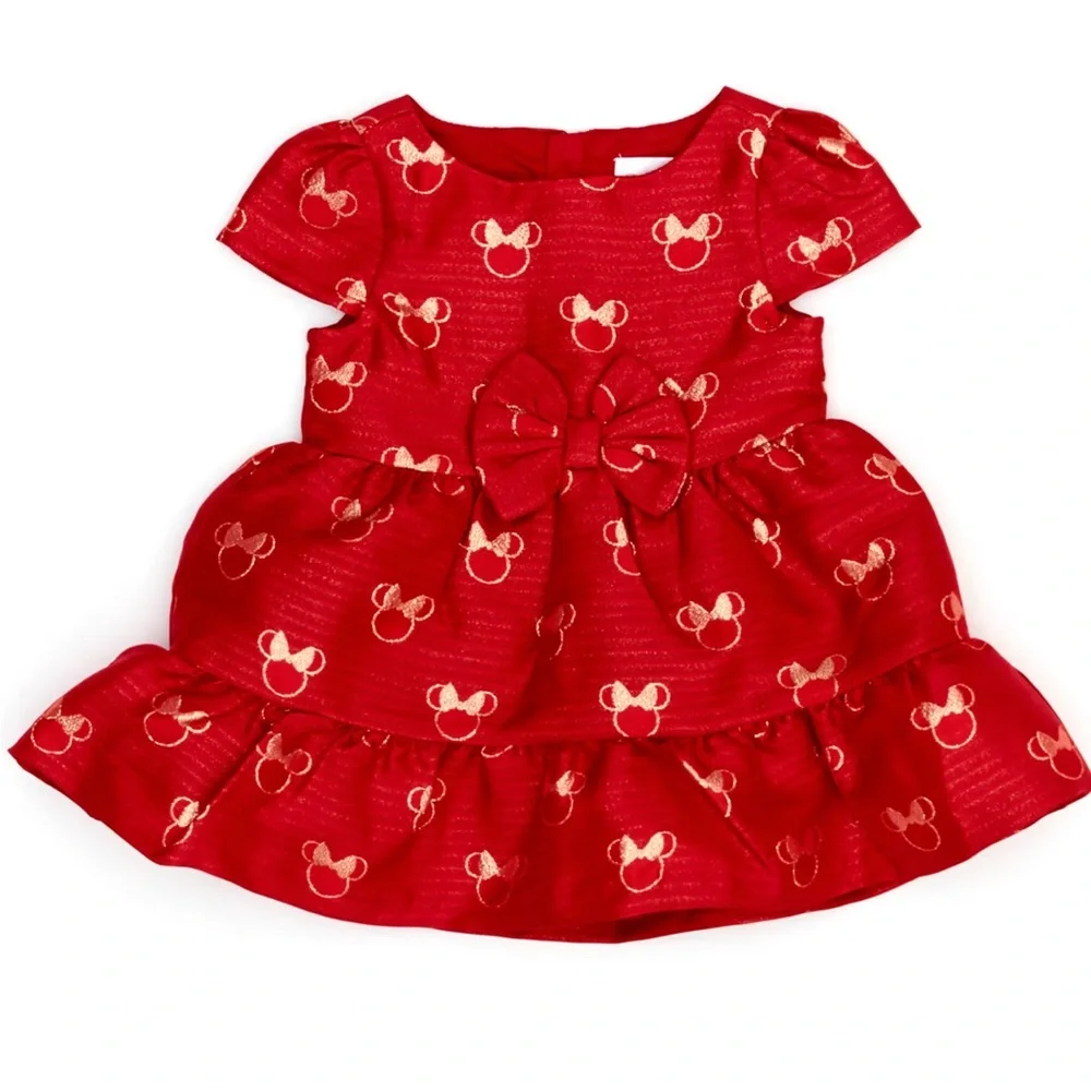 Disney Baby Red gold dress costume Minnie mouse bow 12-18months